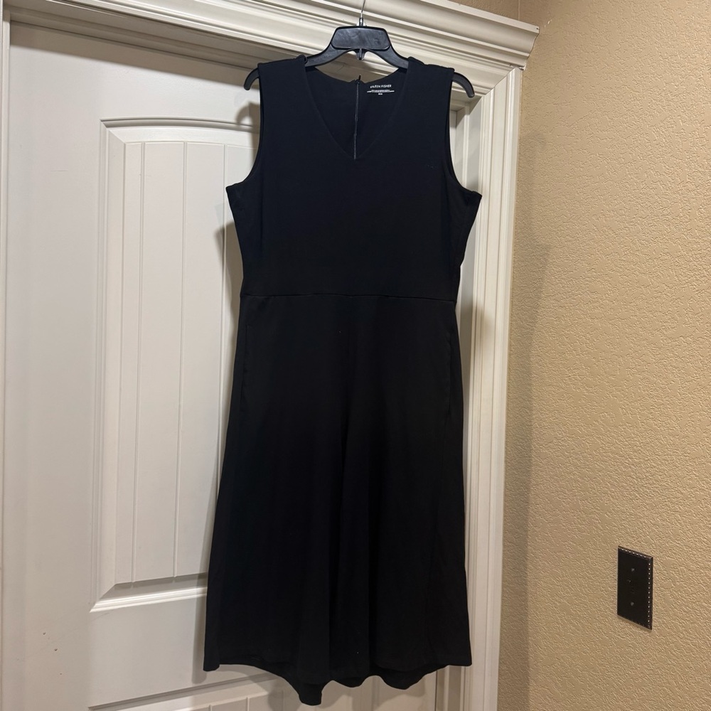 Eileen Fisher sleeveless black cotton stretch jumpsuit gaucho wide leg M